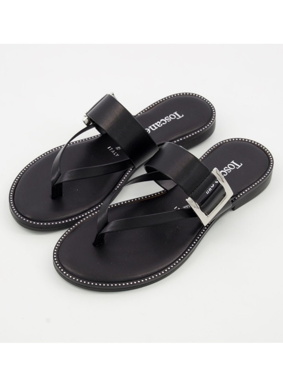 Toscanella Shoes - TOSCANELLA Black Stud Embellished Slide On Sandals